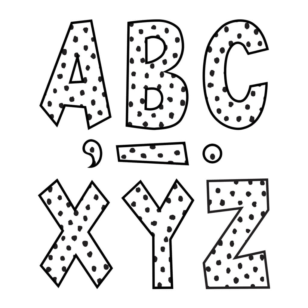 Black Painted Dots on White 7&quot; Fun Font Letters