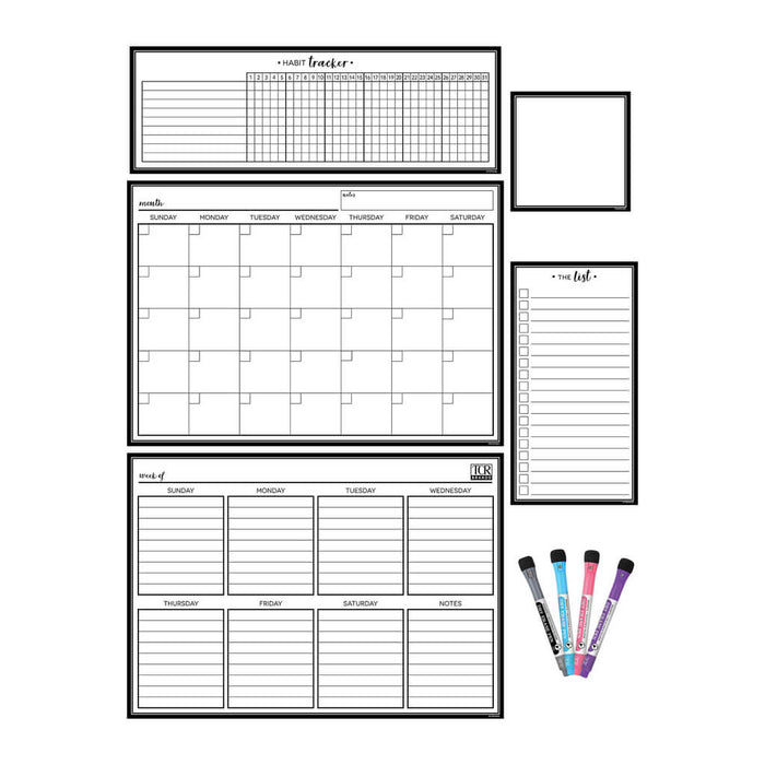 Black & White Dry-Erase Magnetic Calendar Set