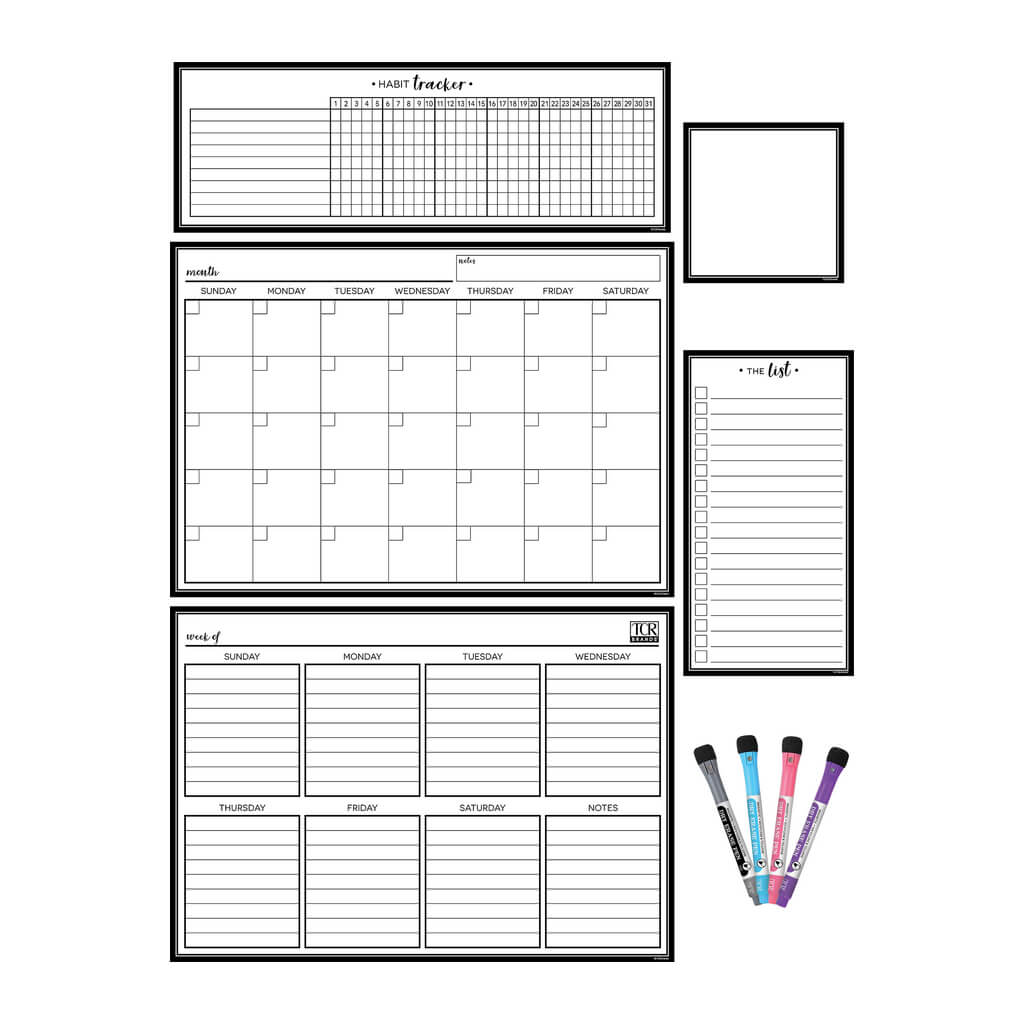 Black &amp; White Dry-Erase Magnetic Calendar Set