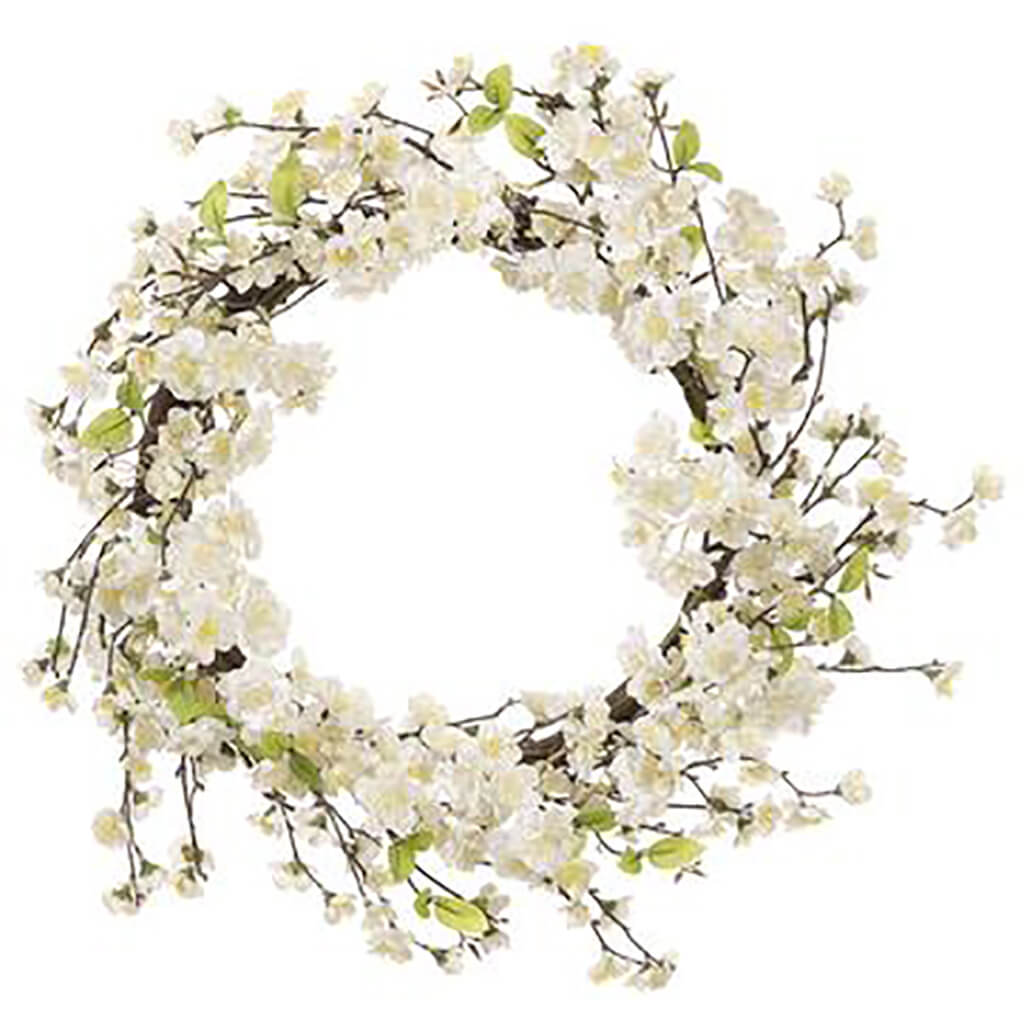 Cherry Blossom Wreath White, 24in