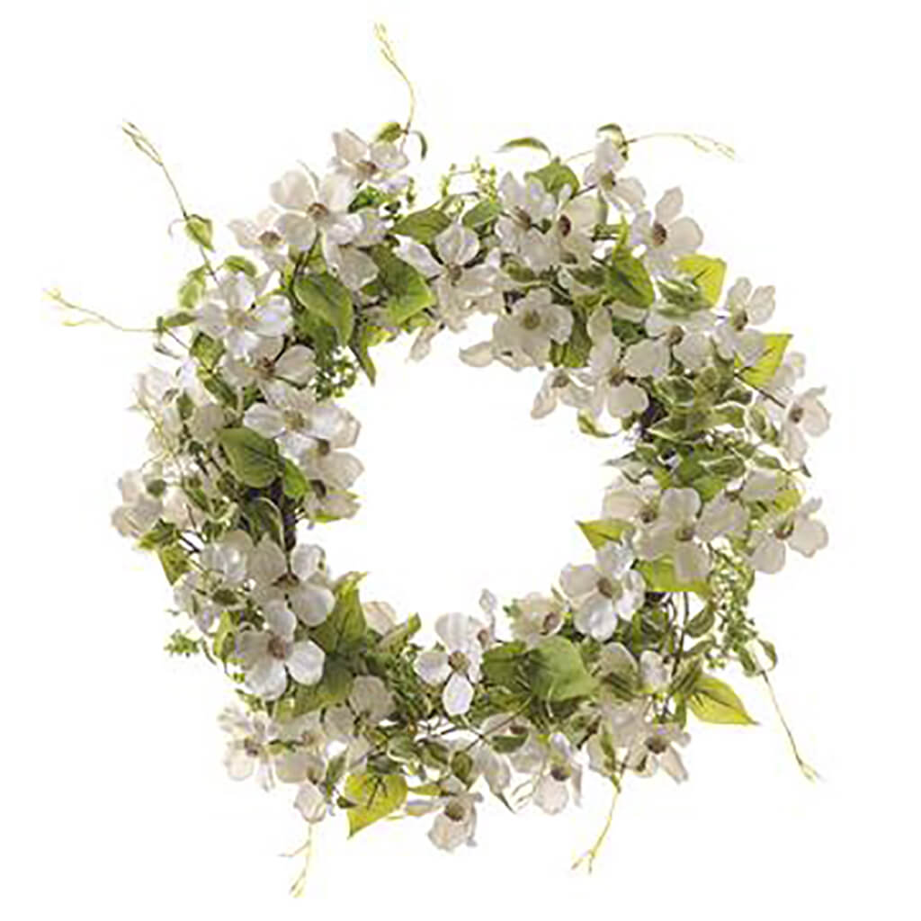 Dogwood Wreath White Green, 24in