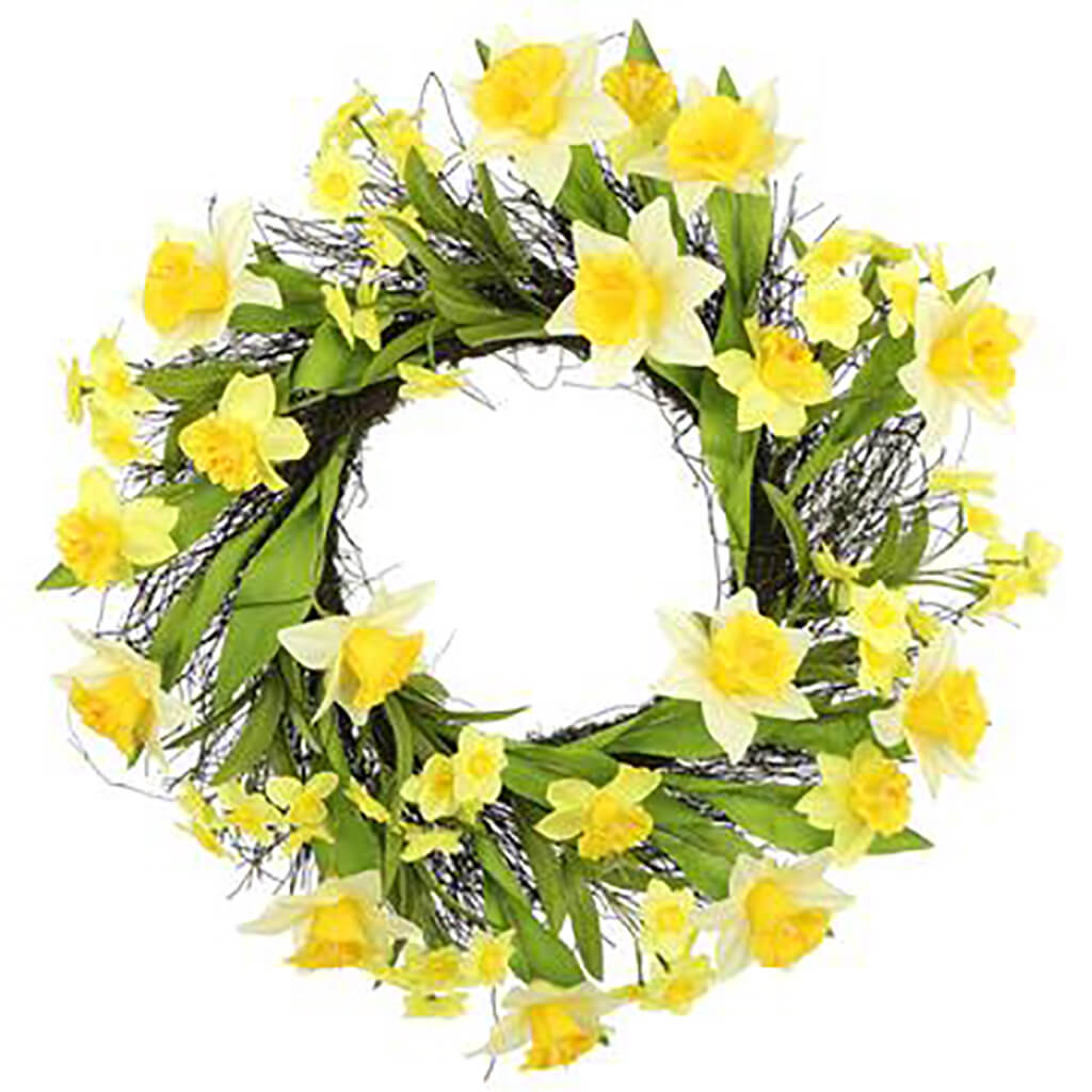 Daffodil Wreath Yellow White, 22in