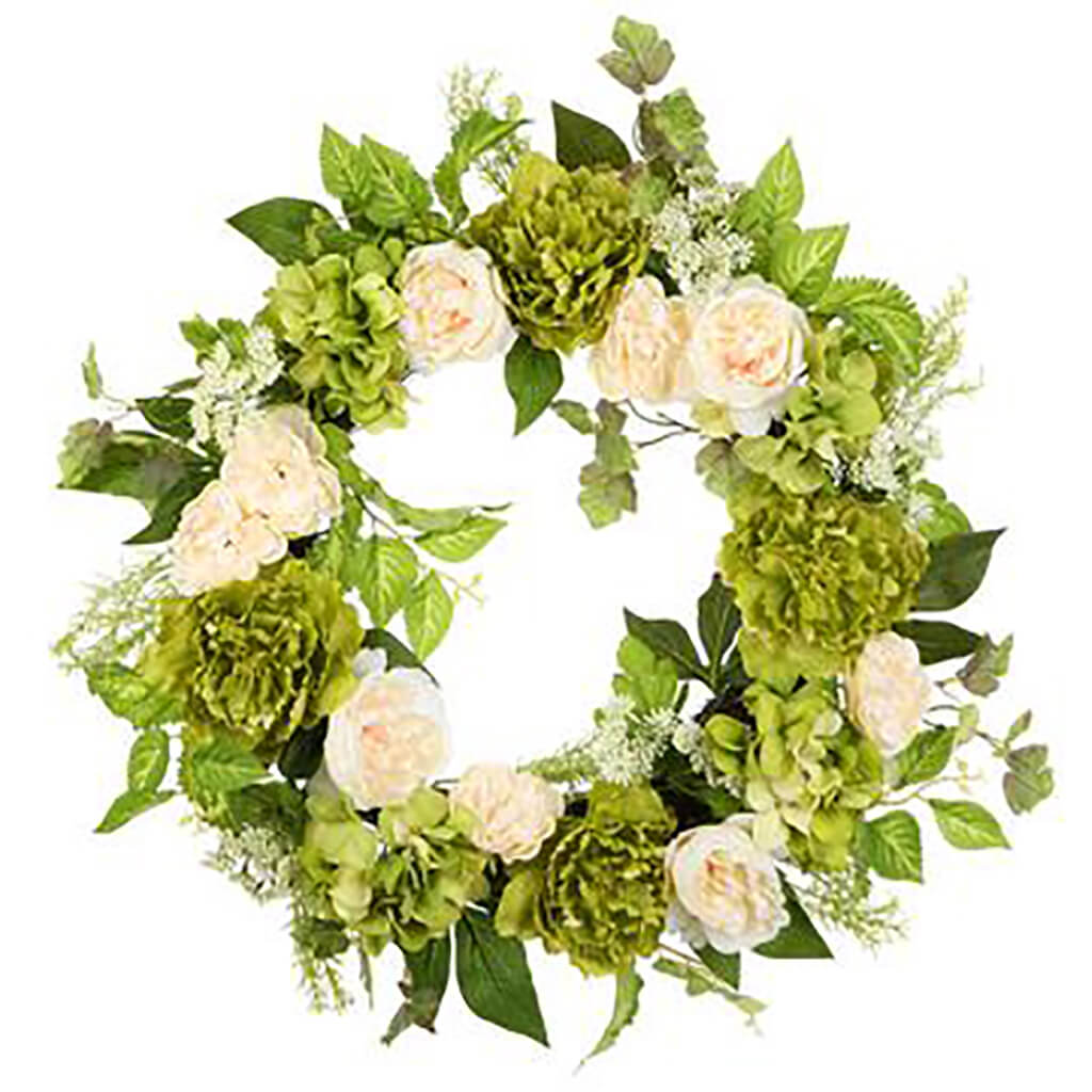 Queen Anne's Lace Wreath Green Cream, 24in