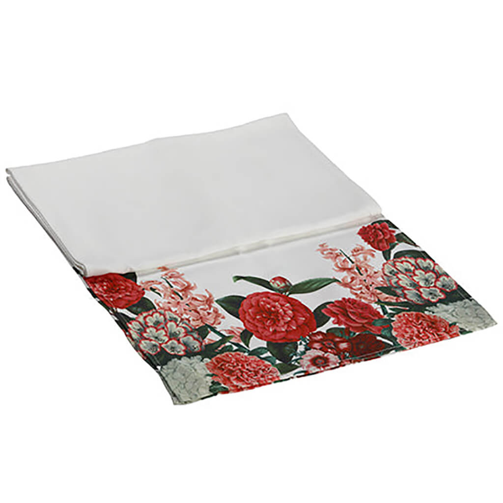 Outdoor Camellia/Peony Table Runner White Red 14in x 72in