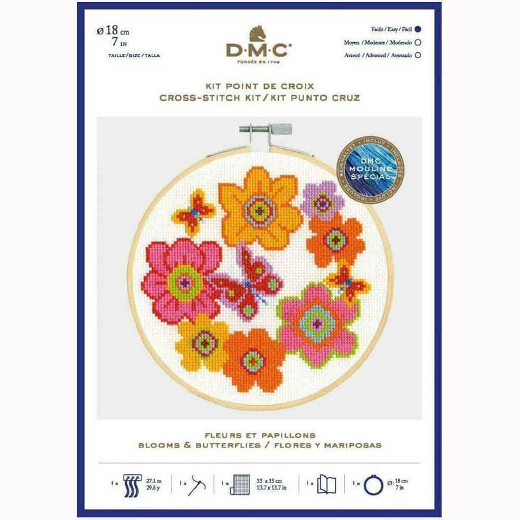 DMC Cross Stitch Kit Bright Bold Blooms Floral Wreath