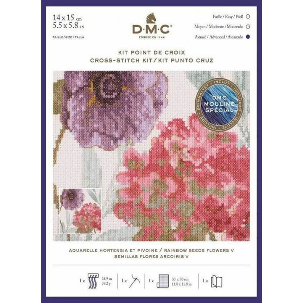 DMC Cross Stitch Kit Rainbow Seeds Flowers Hortensia