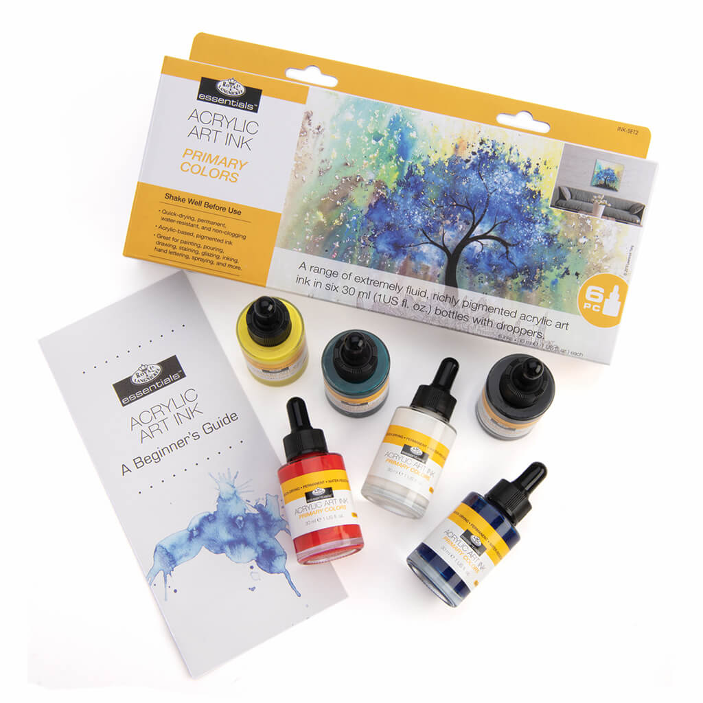 Acrylic Artist Inks Permanent 30ml Bottles Set of 6 Primary Color