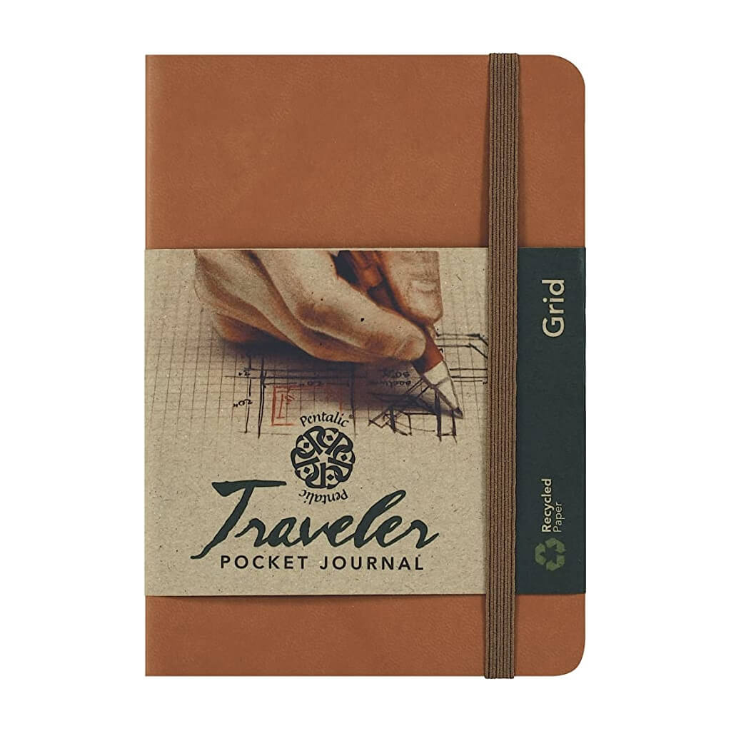 Pentalic Grid Traveler Pocket Journal 6in x 4in Brown