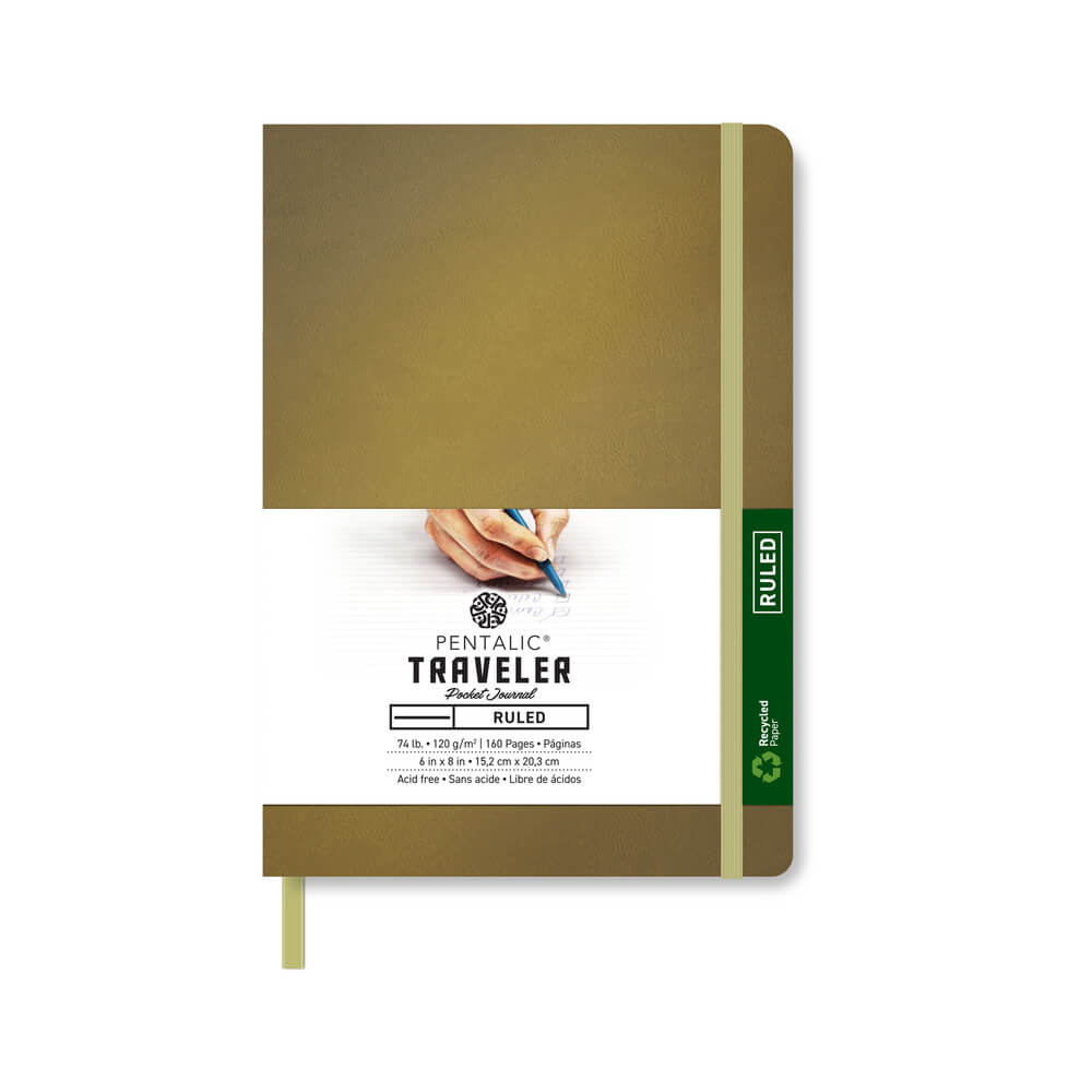 Pentalic Ruled Traveler Pocket Journal Metallic Gold 8in x 6in 74lb