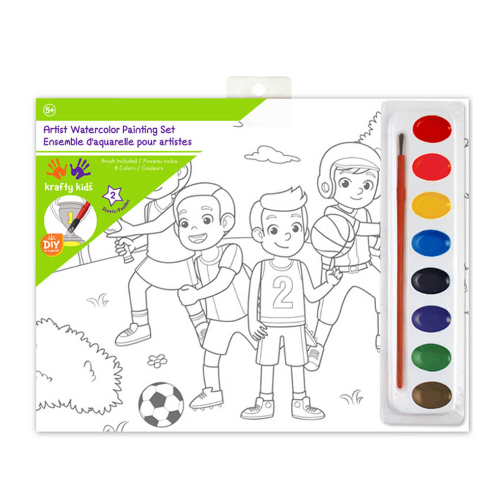 Krafty Kids Kit: 'DIY' Lil' Artist Watercolor Painting Set 2Asst/Pk-Sports Fan