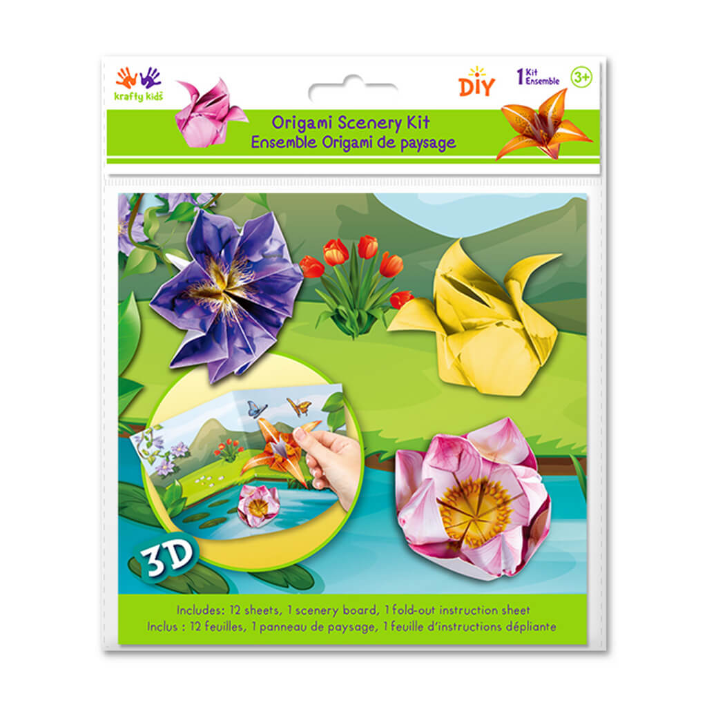 Krafty Kids Kit: 3D Origami DIY Scenery Kit 12sht+1scene board-Flowers