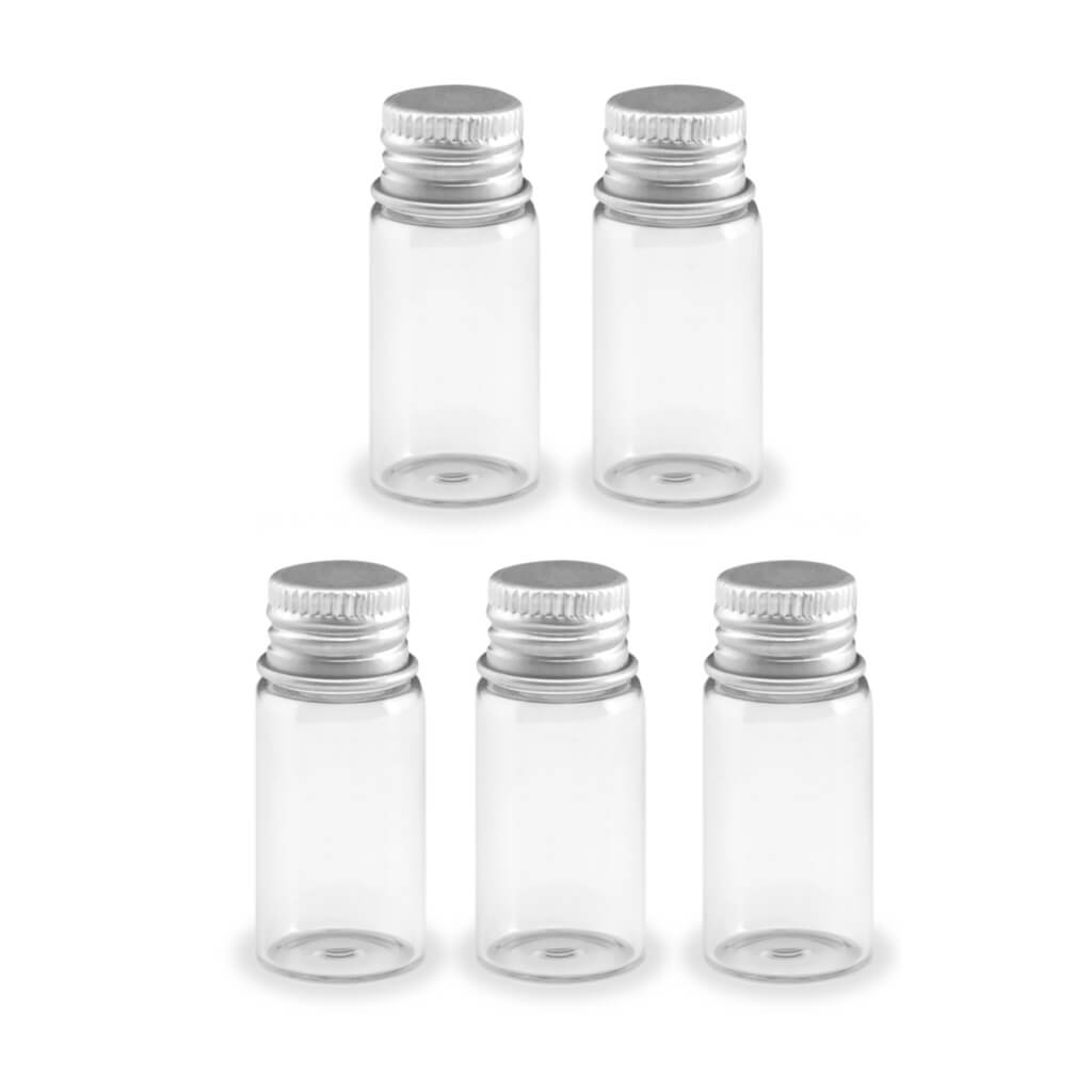 Glass Bottles: ) Mini Containers w/Matte Aluminum Cap x5-, 18x40mm (6.2ml
