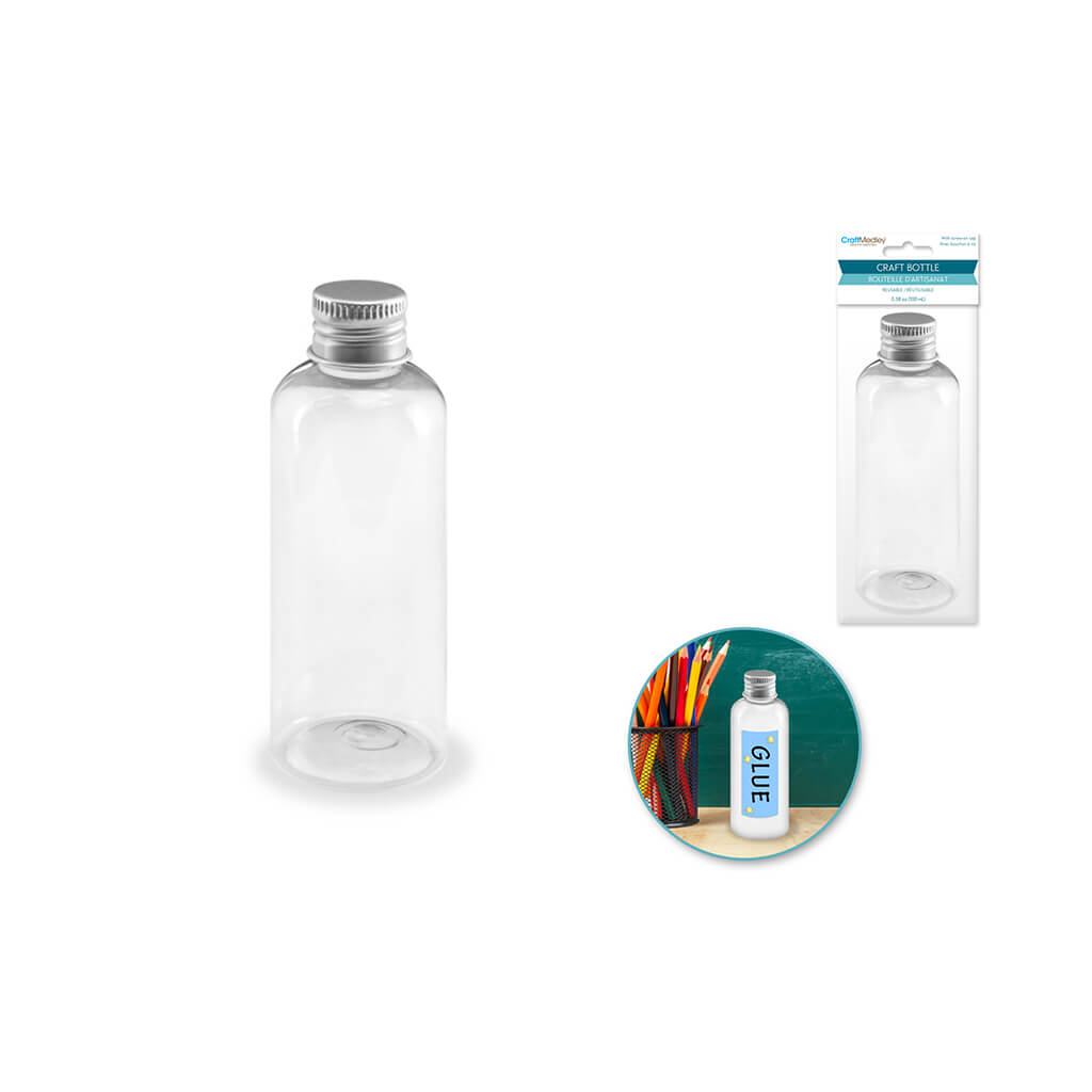 Plastic Bottle:  Transparent w/Matte Alum Screw-Cap, 3.38oz (100ml)