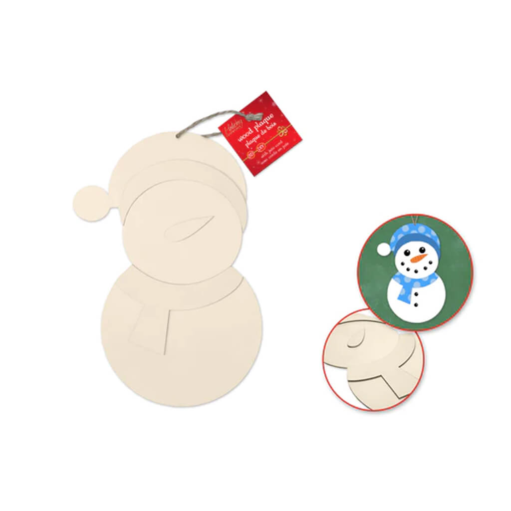 Holiday Wood: DIY Plaque 3D 2mm(T) w/Jute Hanger-Snowman, 10IN