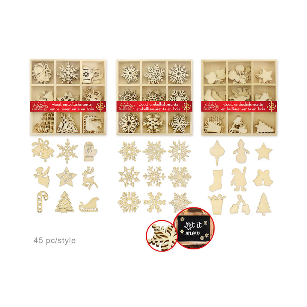 Holiday Wood Craft:  Mini Wood Emb in 9-Comp Box Asst 12eax3styles, 45pc