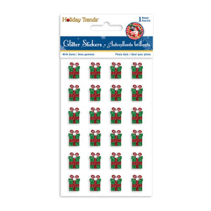 Holiday Stickers:  Glitter Icons w/Gem Gift, Seasonal Elements,8.5cmx14cm
