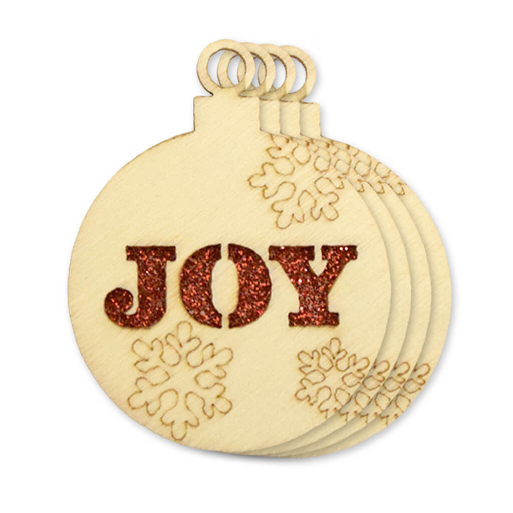 Holiday Wood: Laser-Cut Tags 4pc w/Glitter + Etching  Christmas Tree