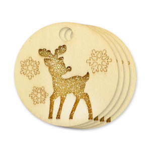 Holiday Wood: Laser-Cut Tags 4pc w/Glitter + Etching  Christmas Tree