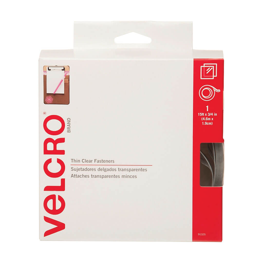 Velcro Brand Thin Fastener Tape Clear 3/4in x 15ft