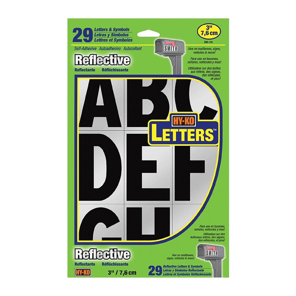 Reflective Letter Set Black/Silver, 3in
