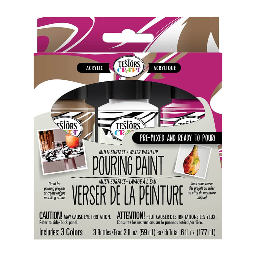 Testor Craft Pouring Paint Kits Gold, White, Fuschia