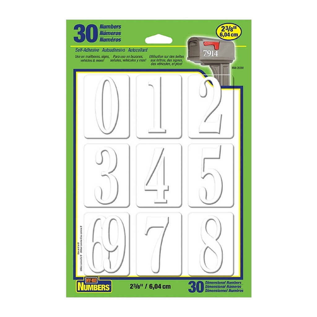 Self-Adhesive Number 0-9 White, 2.375in