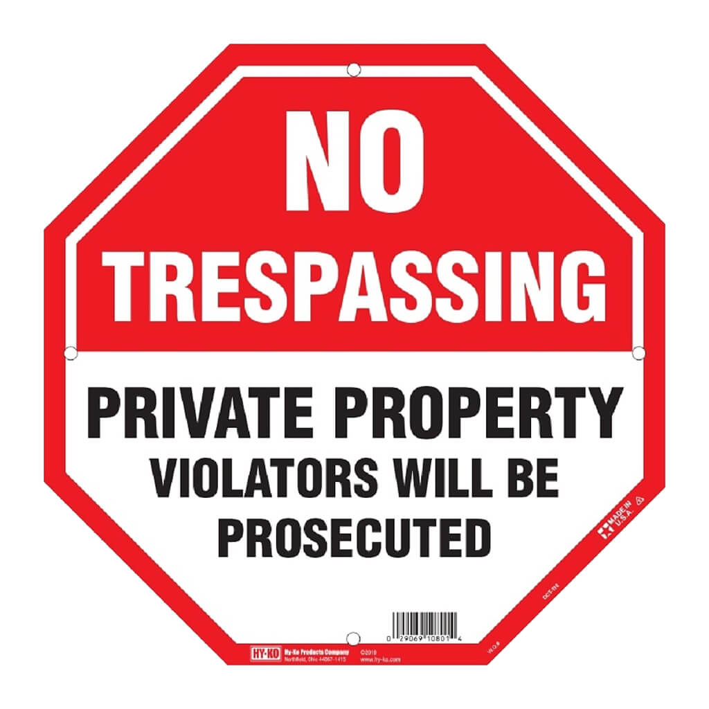 Plastic Sign No Trespassing, 12in x 12in