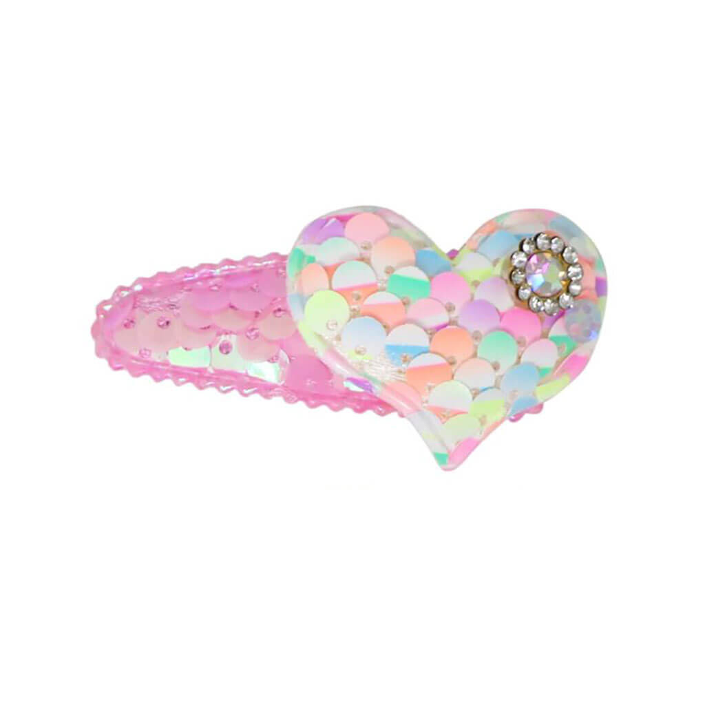 Sequin Heart Shape Hairclip - Light Pink