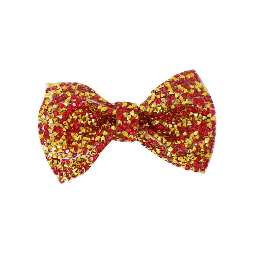 Brilliant and Bright Rhinestone Bow Hairclip, Red and Gold