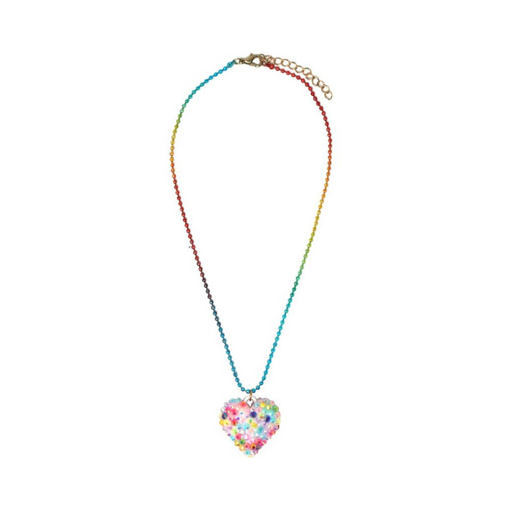 Rhinestone Heart Ballchain Necklace - Pink