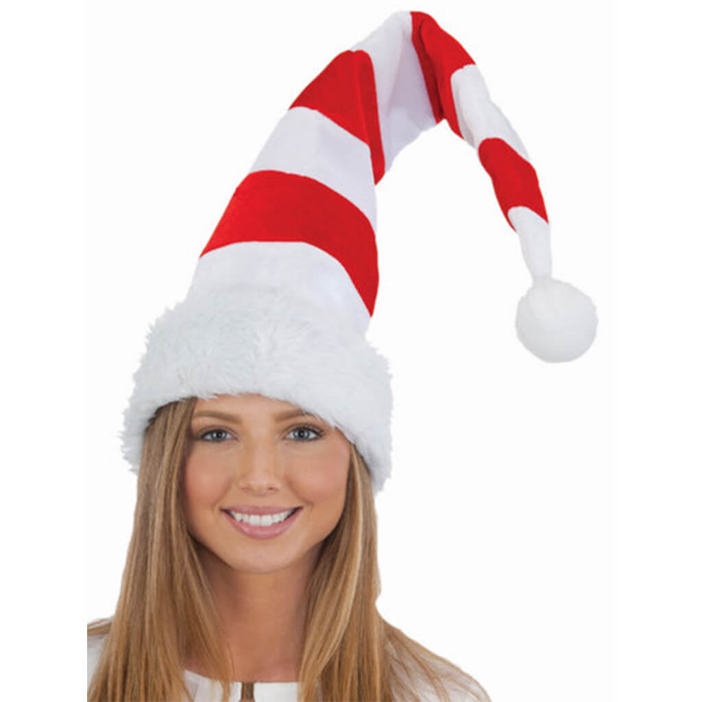 Light-Up Red &amp; White Striped Tall Elf Hat