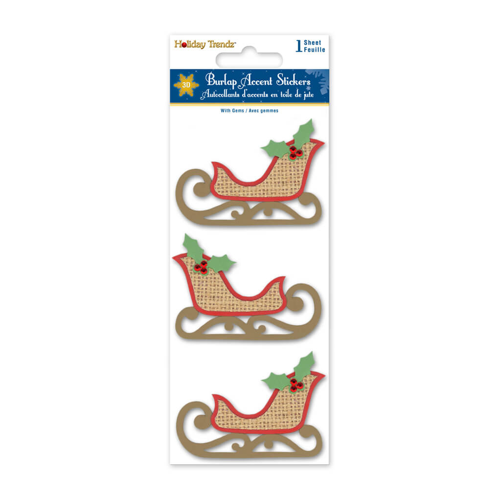 Holiday Stickers: 3D Burlap Accents  Seasonal Icons Bells,  3inx6.4in