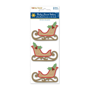 Holiday Stickers: 3D Burlap Accents  Seasonal Icons Bells,  3inx6.4in