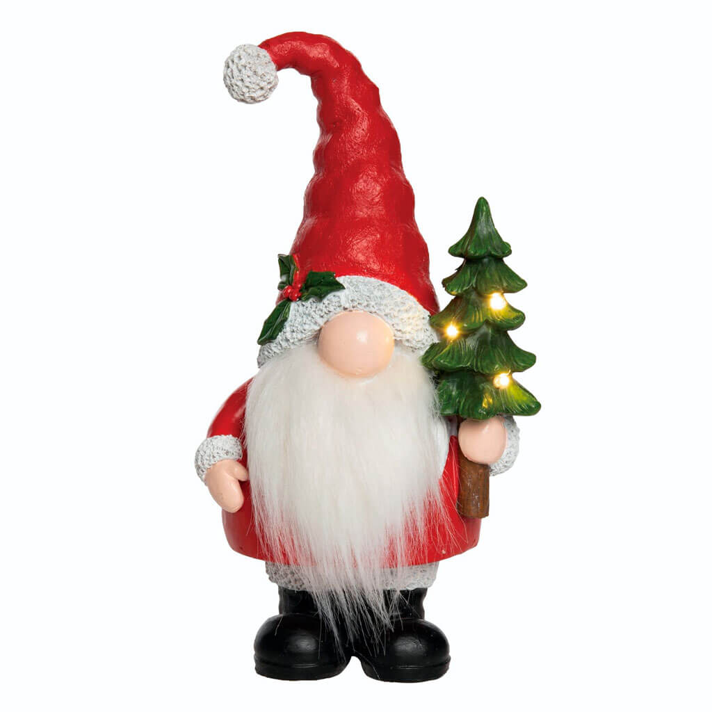 Resin Light Up Gnome with Tree Decoration