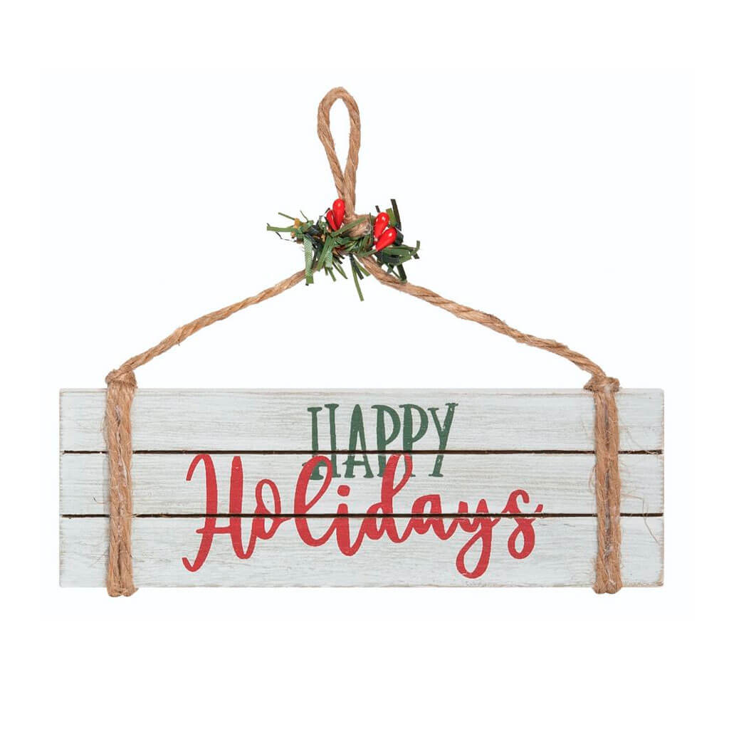 Wooden Slatted Holiday Ornament Happy Holidays