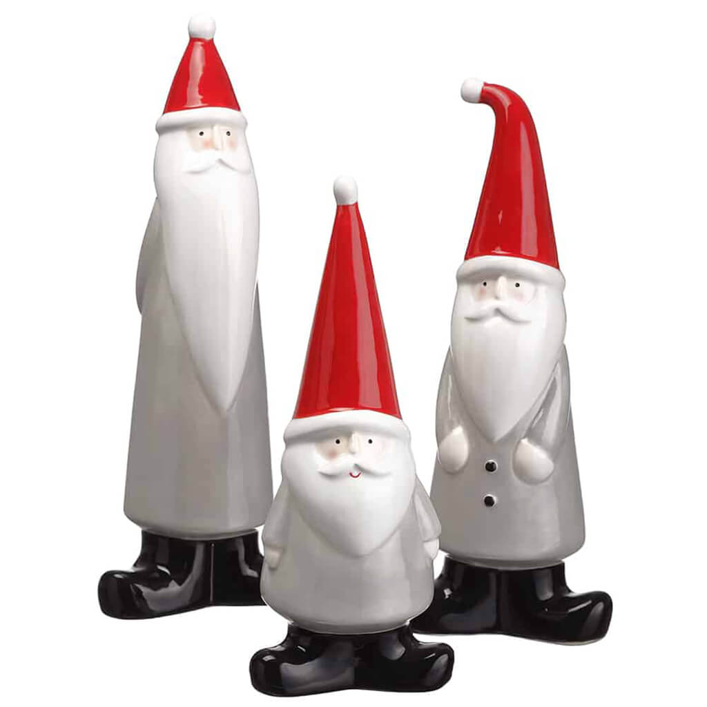 Santa Table Top Set of  3 White Red 8.7in-10.6in