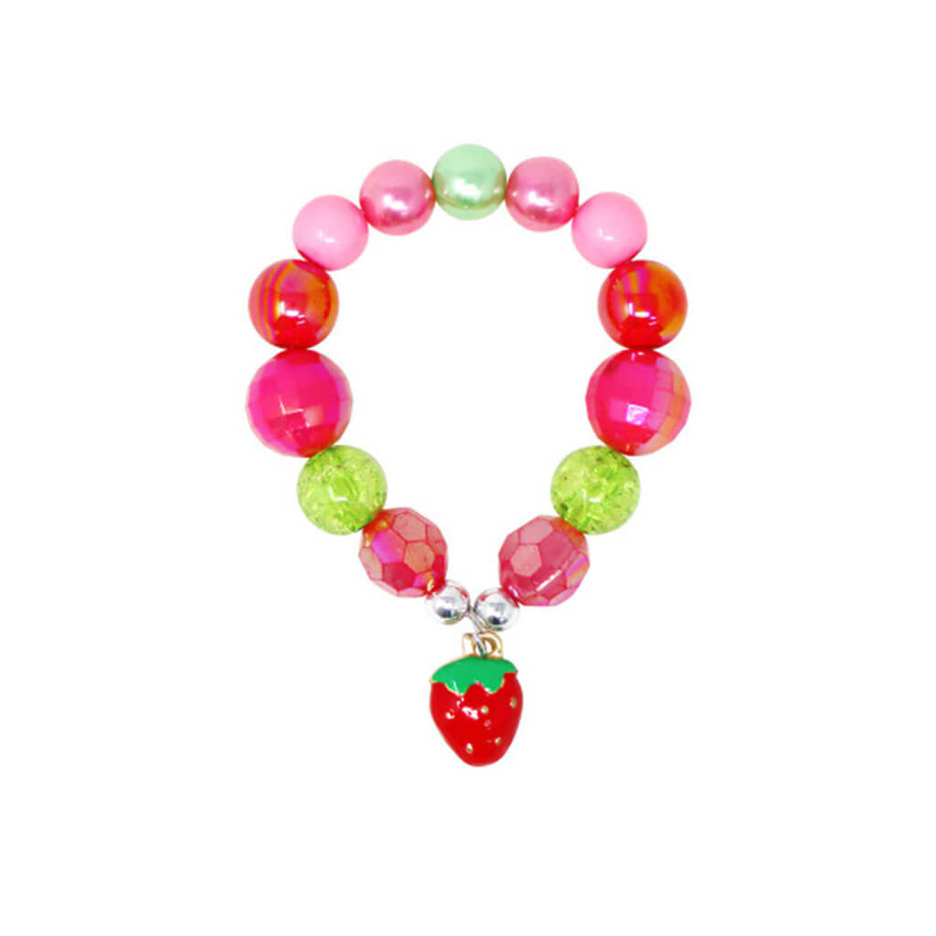 Hot Pink Strawberry Charm Stretch Beaded Bracelet