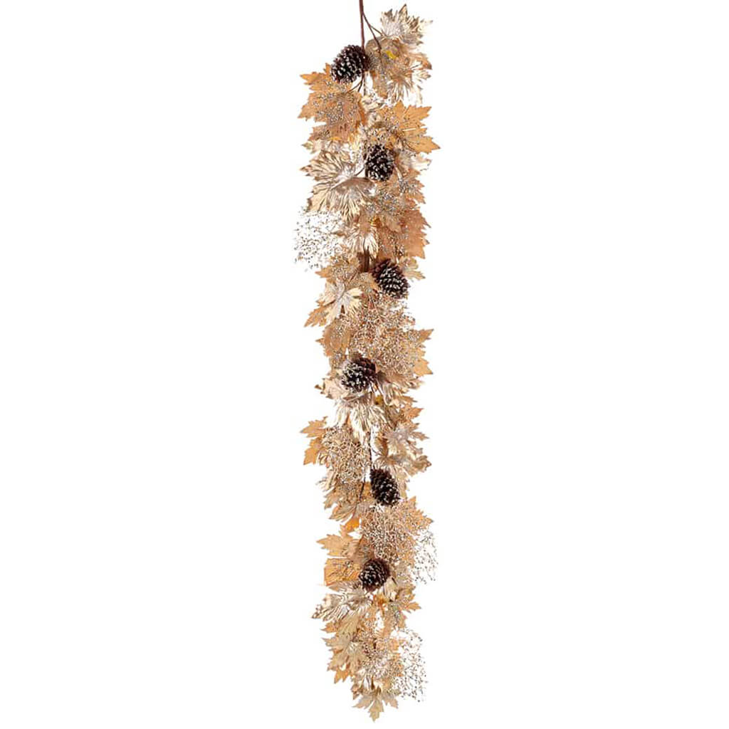 Glittered Metallic Maple, Pinecone &amp; Twig Artificial Garland Gold/Brown 6ft