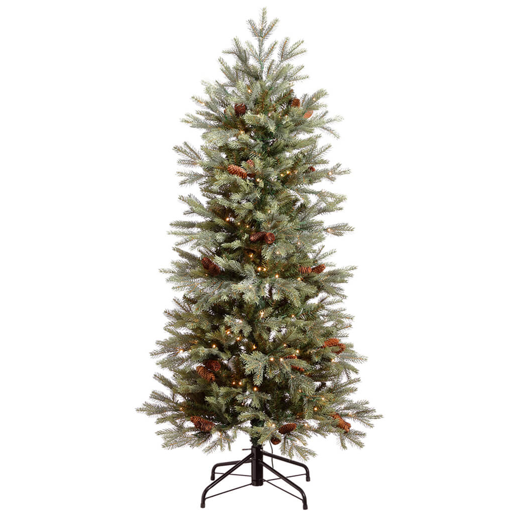 New England Pine &amp; Pinecone Lighted Artificial Christmas Tree with Stand
