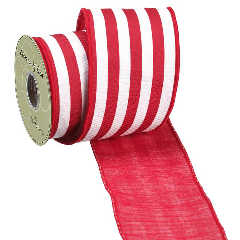 Stripe Ribbon Red/White 4in x 10yd