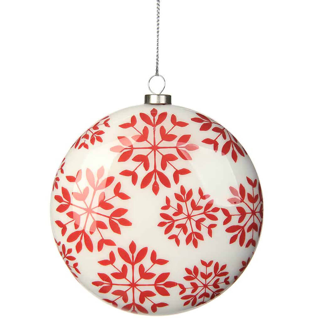 Plastic Snowflake Ornament Red White 4in