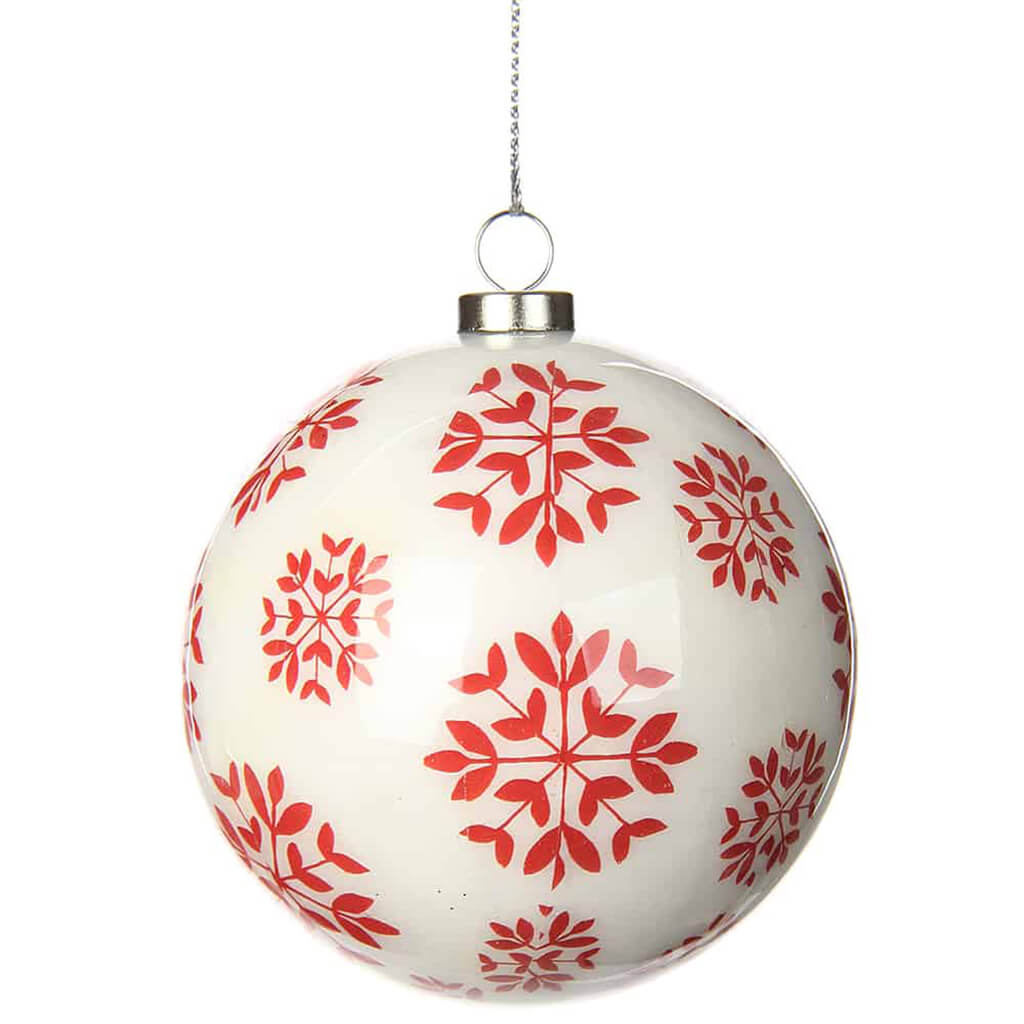 Plastic Snowflake Ball Ornament Red White 3in