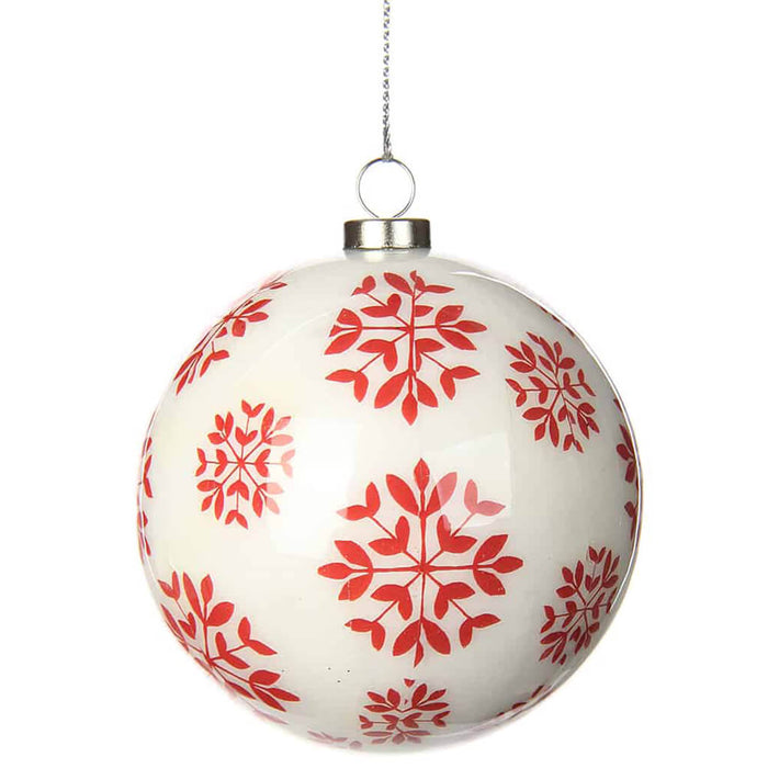 Plastic Snowflake Ball Ornament Red White 3in