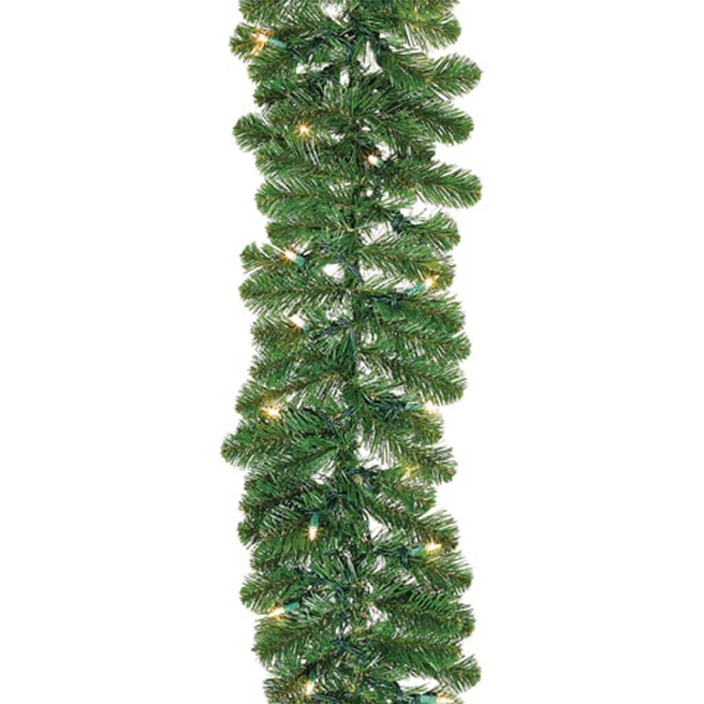 Noble Fir Garland x200 with 70 Clear Lights Green, 9ft x 12in