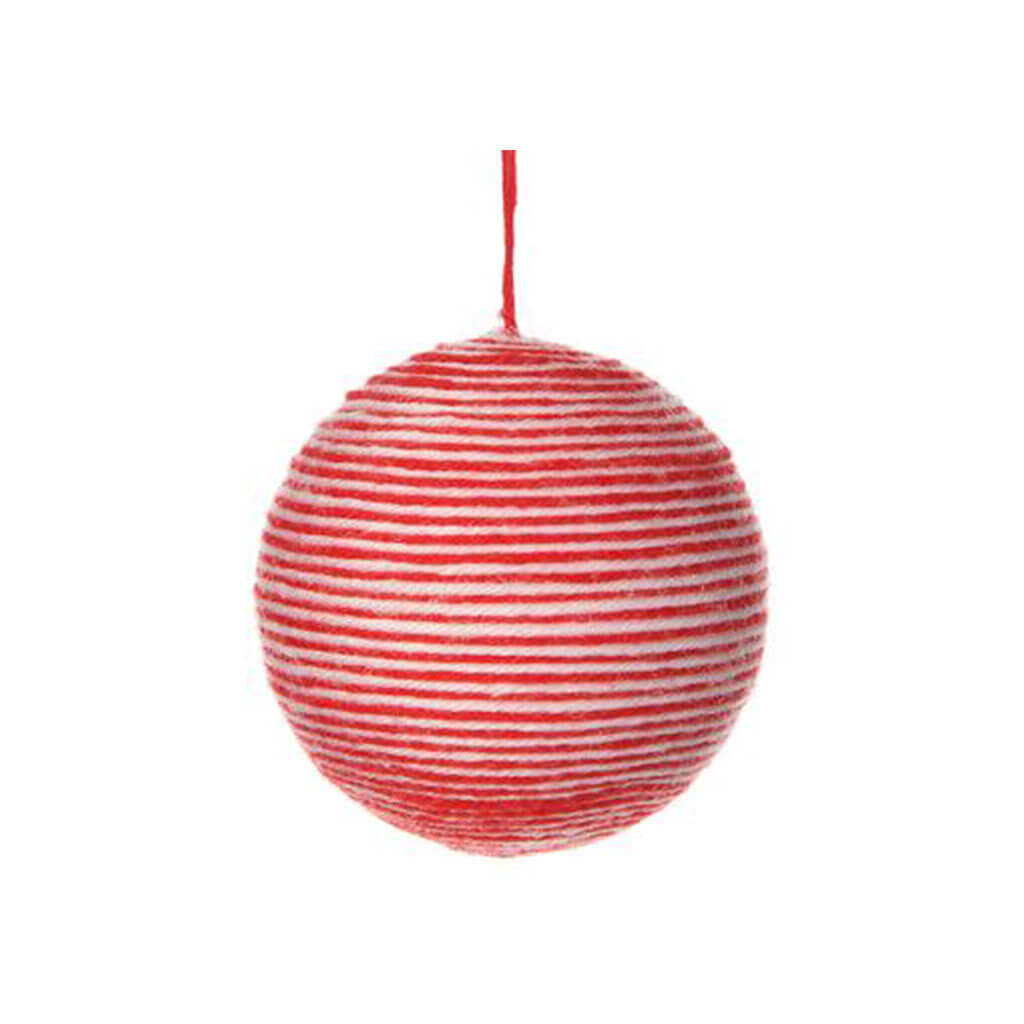 Rope Ball Ornament Red White 5in