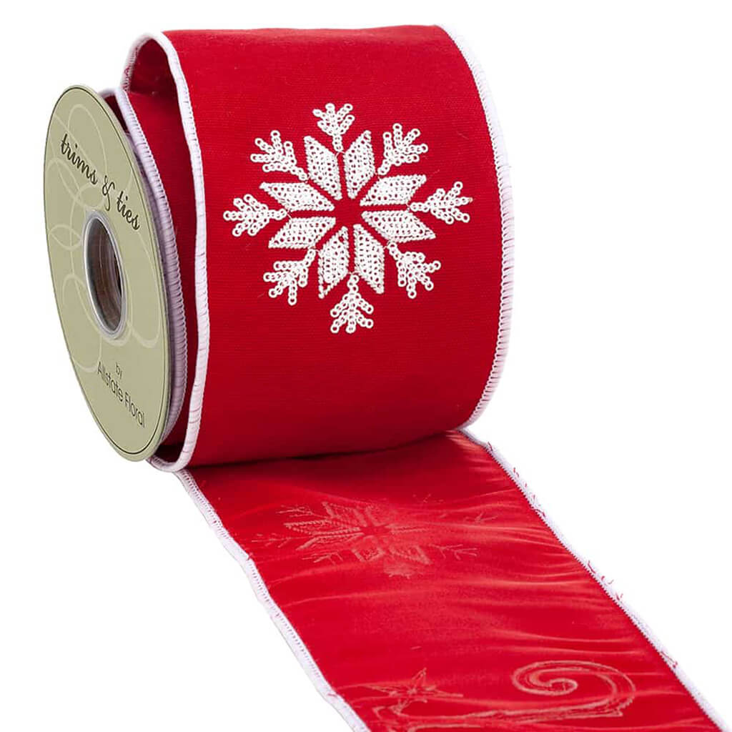 Joy Sequin Ribbon Red/White 4in x 5yd