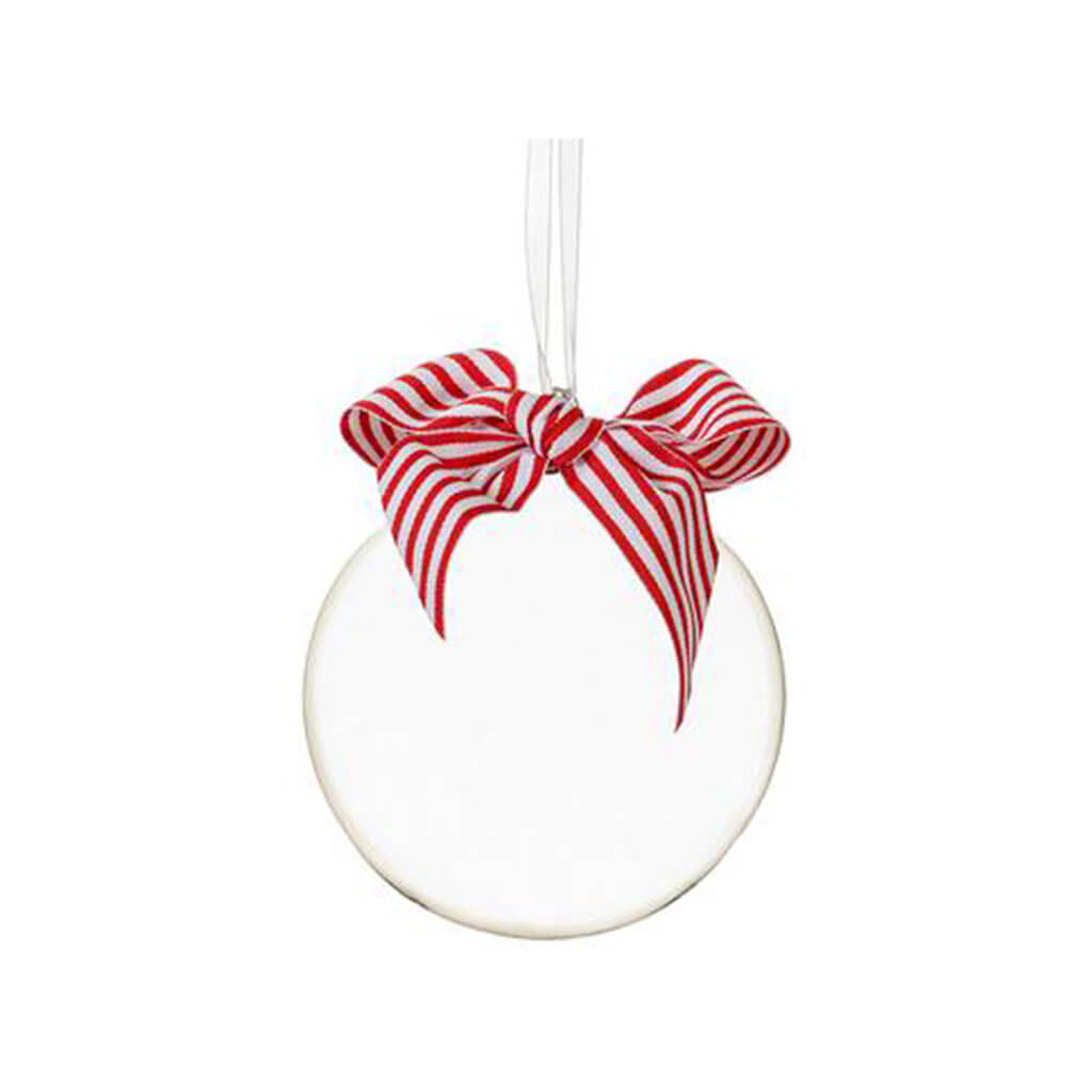 Glass Ornament with Bow Clear White 4.75in