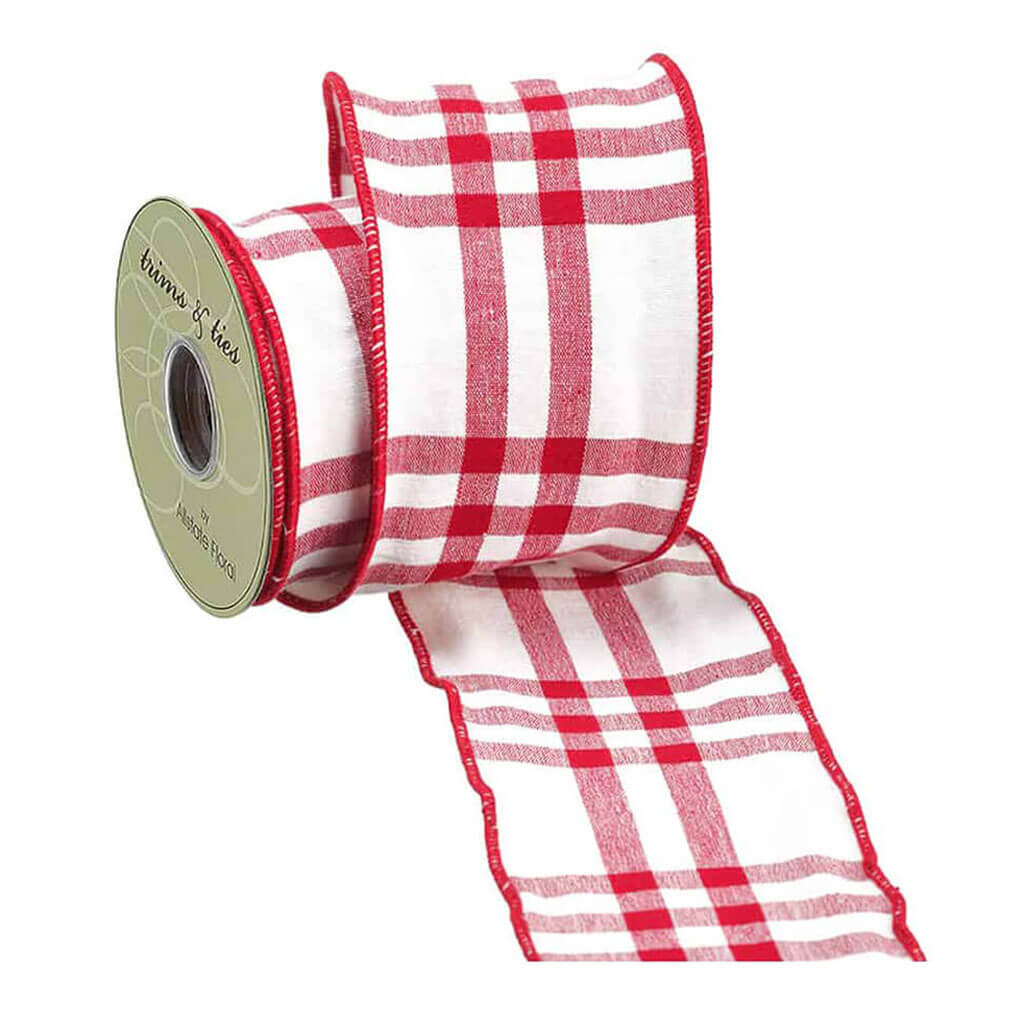 Plaid Ribbon Red/White 4in x 10yd