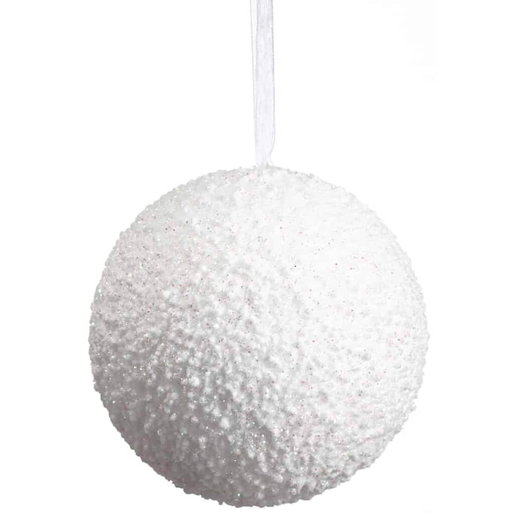 Glittered Ball Ornament White 4in