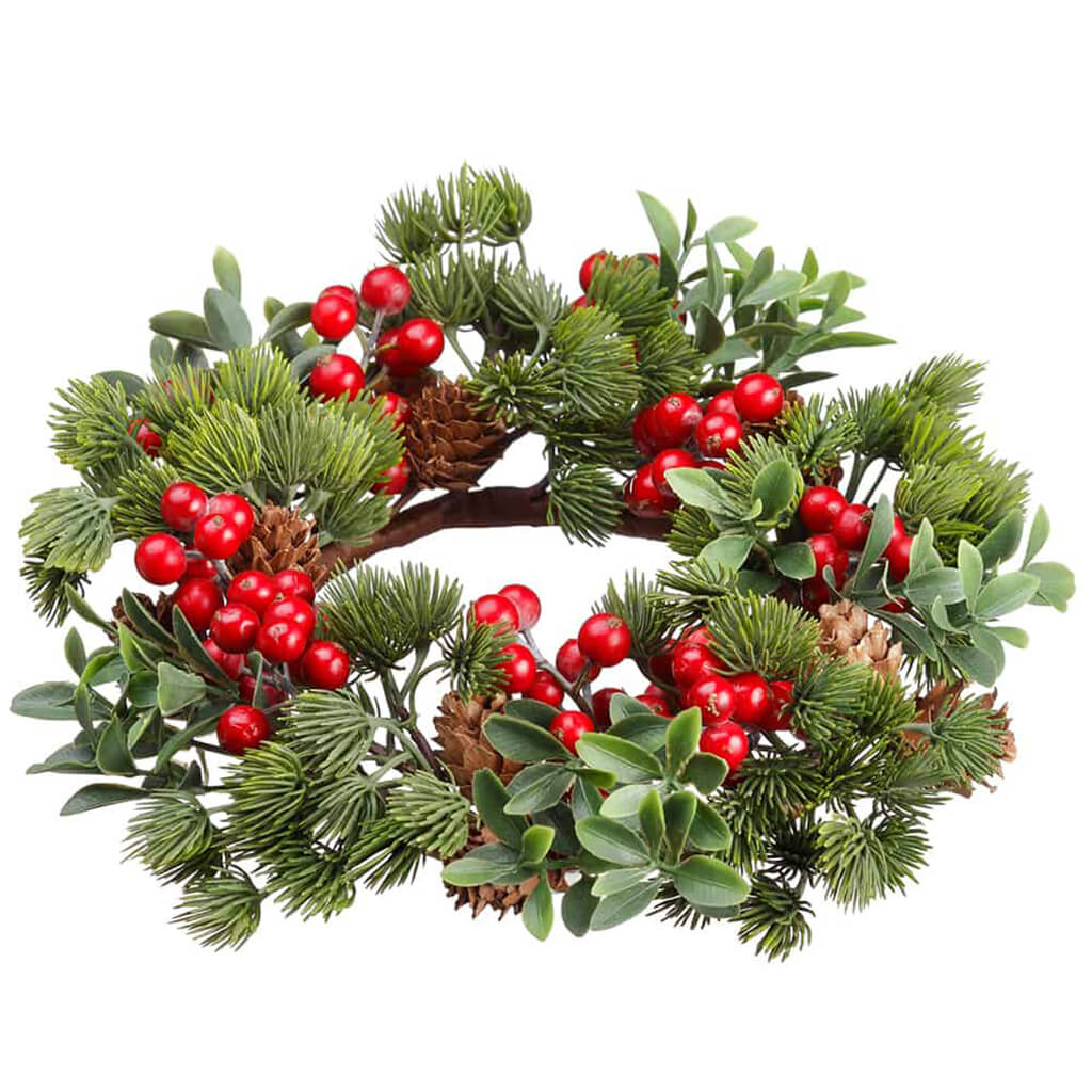 Berry/Pine Cone/Pine Candle Ring Red Green 4in